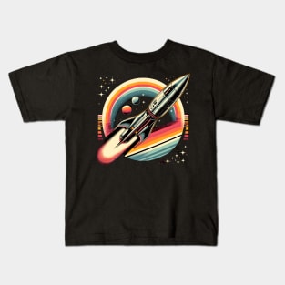 Galactic Voyage: Retro Rocket's Stellar Journey Kids T-Shirt